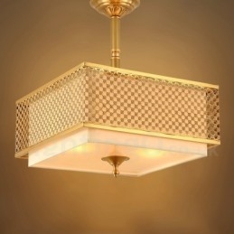 4 Light Retro Rustic Luxury Brass Pendant Lamp Chandelier with Fabric Shade