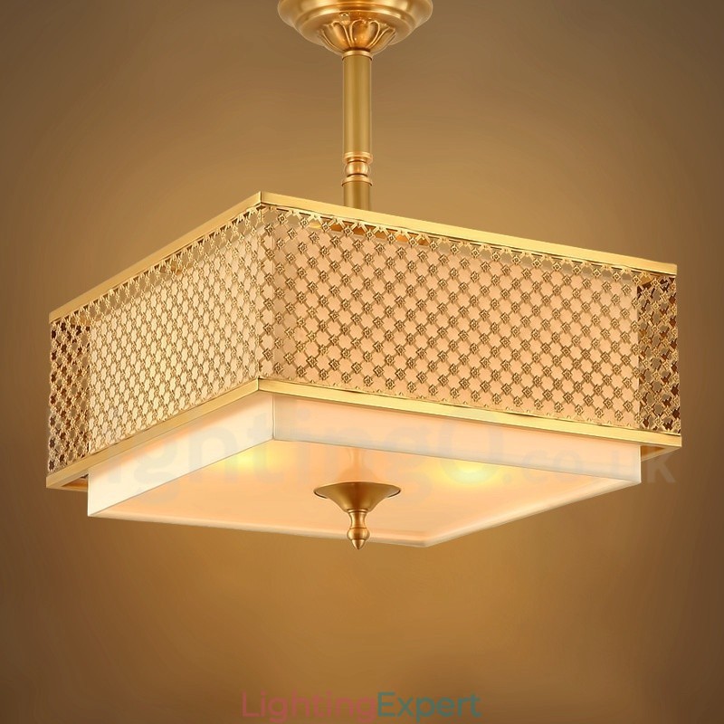 4 Light Retro Rustic Luxury Brass Pendant Lamp Chandelier with Fabric Shade