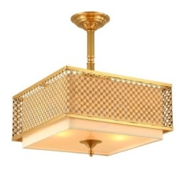 4 Light Retro Rustic Luxury Brass Pendant Lamp Chandelier with Fabric Shade
