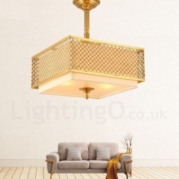 4 Light Retro Rustic Luxury Brass Pendant Lamp Chandelier with Fabric Shade