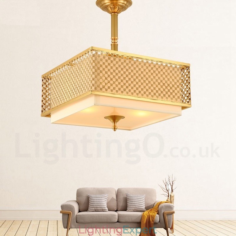 4 Light Retro Rustic Luxury Brass Pendant Lamp Chandelier with Fabric Shade