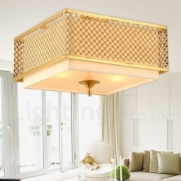 4 Light Retro Rustic Luxury Brass Pendant Lamp Chandelier with Fabric Shade