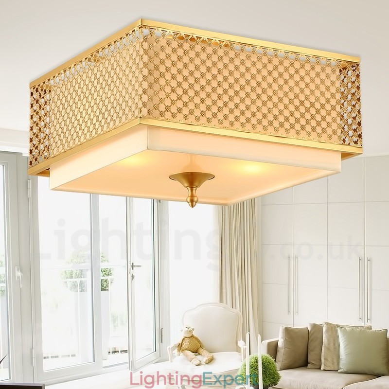 4 Light Retro Rustic Luxury Brass Pendant Lamp Chandelier with Fabric Shade
