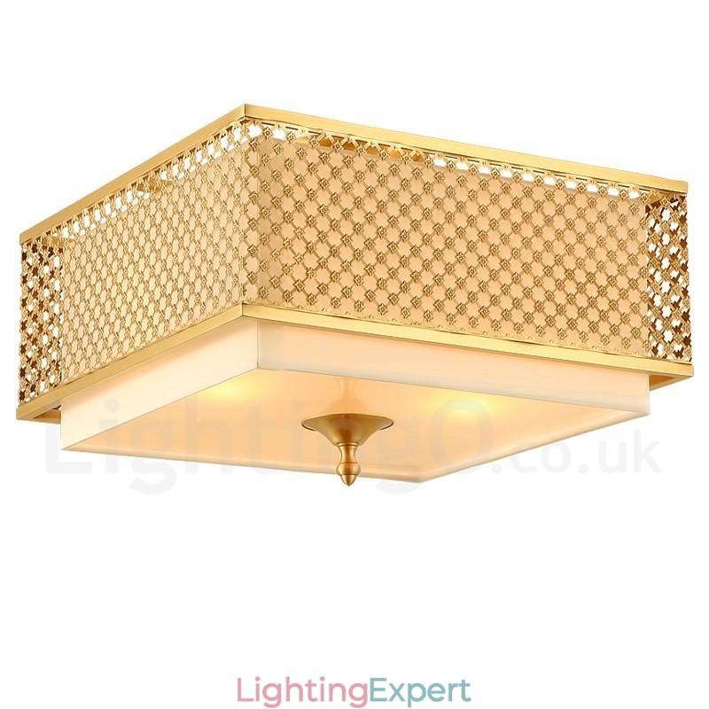 4 Light Retro Rustic Luxury Brass Pendant Lamp Chandelier with Fabric Shade