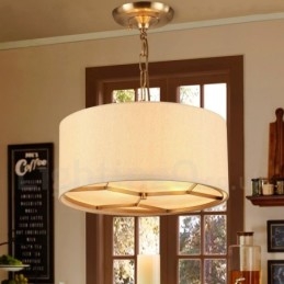 4 Light Retro Rustic Luxury Brass Pendant Lamp Chandelier with Fabric Shade