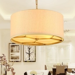 4 Light Retro Rustic Luxury Brass Pendant Lamp Chandelier with Fabric Shade