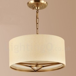 4 Light drum Retro Rustic Luxury Brass Pendant Lamp Chandelier with Fabric Shade