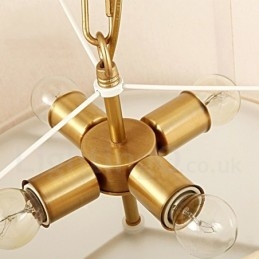 4 Light drum Retro Rustic Luxury Brass Pendant Lamp Chandelier with Fabric Shade