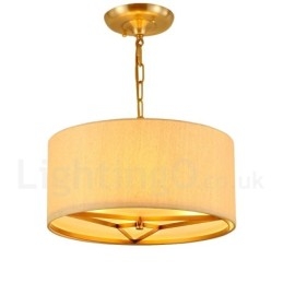 4 Light drum Retro Rustic Luxury Brass Pendant Lamp Chandelier with Fabric Shade