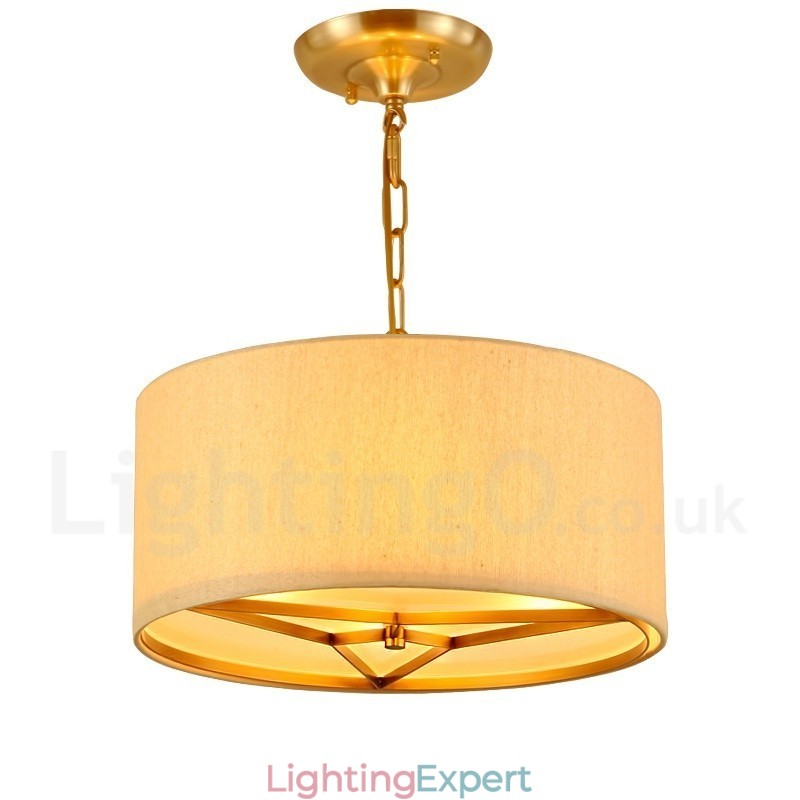 4 Light drum Retro Rustic Luxury Brass Pendant Lamp Chandelier with Fabric Shade