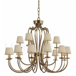 18 Light Retro Rustic Luxury Brass Pendant Lamp Chandelier with Fabric Shade