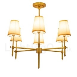 6 Light Retro Rustic Luxury Brass Pendant Lamp Chandelier with Fabric Shade