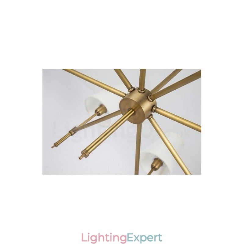 6 Light Retro Rustic Luxury Brass Pendant Lamp Chandelier with Fabric Shade