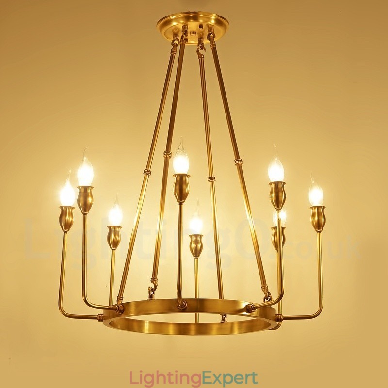 6 Light 8 Light Retro Rustic Luxury Brass Pendant Lamp Chandelier
