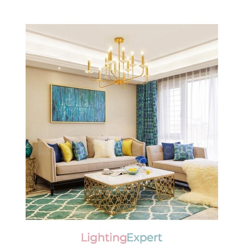 12 Light Retro Rustic Luxury Brass Pendant Lamp Chandelier