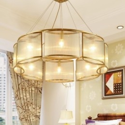 8 Light Retro Rustic Luxury Brass Pendant Lamp Chandelier with Glass Shade