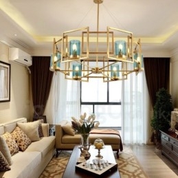 6 Light Retro Rustic Luxury Brass Pendant Lamp Chandelier with Glass Shade