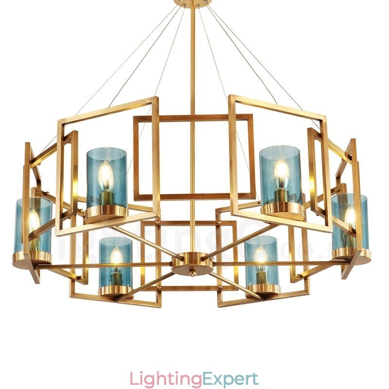 6 Light Retro Rustic Luxury Brass Pendant Lamp Chandelier with Glass Shade