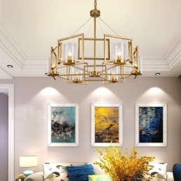 6 Light Retro Rustic Luxury Brass Pendant Lamp Chandelier with Glass Shade