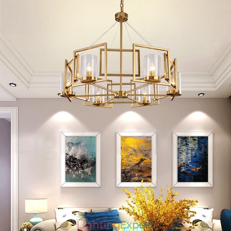 6 Light Retro Rustic Luxury Brass Pendant Lamp Chandelier with Glass Shade