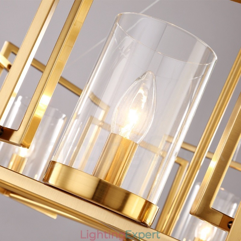 6 Light Retro Rustic Luxury Brass Pendant Lamp Chandelier with Glass Shade