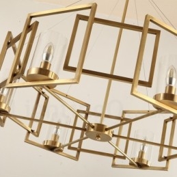 6 Light Retro Rustic Luxury Brass Pendant Lamp Chandelier with Glass Shade