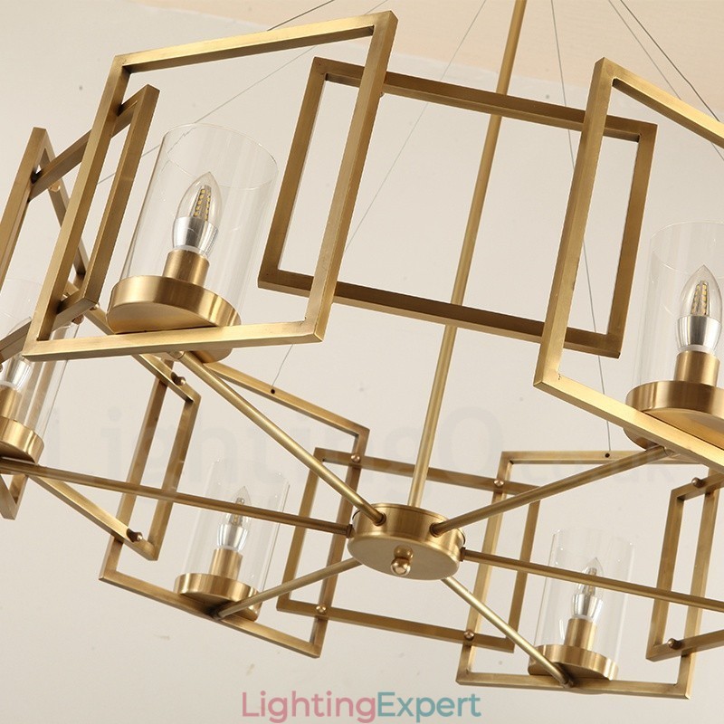 6 Light Retro Rustic Luxury Brass Pendant Lamp Chandelier with Glass Shade