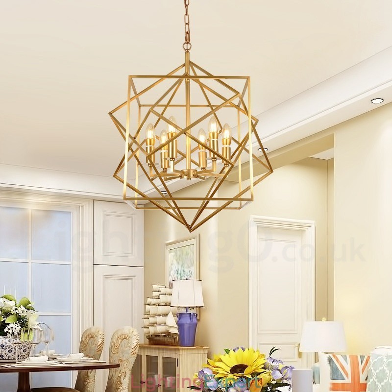 6 Light Retro Rustic Luxury Brass Pendant Lamp Chandelier