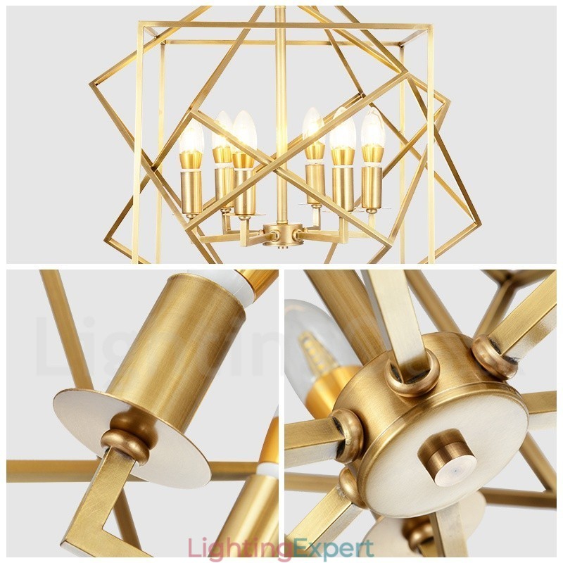 6 Light Retro Rustic Luxury Brass Pendant Lamp Chandelier