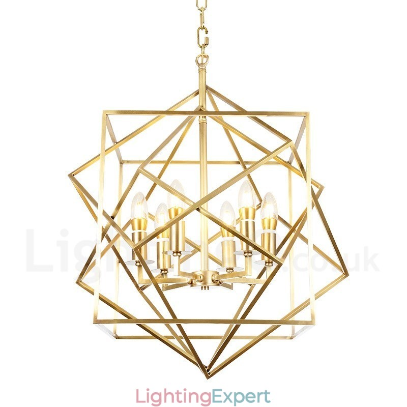 6 Light Retro Rustic Luxury Brass Pendant Lamp Chandelier