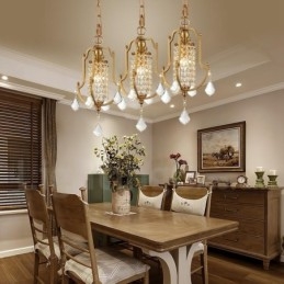 1 Light Retro Rustic Luxury Brass Pendant Lamp Chandelier with Crystal Shade