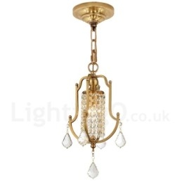 1 Light Retro Rustic Luxury Brass Pendant Lamp Chandelier with Crystal Shade