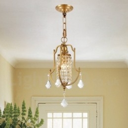 1 Light Retro Rustic Luxury Brass Pendant Lamp Chandelier with Crystal Shade