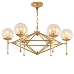 6 Light Retro Rustic Luxury Brass Pendant Lamp Chandelier with Glass Shade