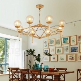 6 Light Retro Rustic Luxury Brass Pendant Lamp Chandelier with Glass Shade