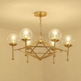 6 Light Retro Rustic Luxury Brass Pendant Lamp Chandelier with Glass Shade
