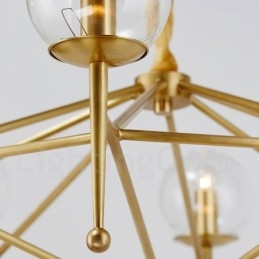 6 Light Retro Rustic Luxury Brass Pendant Lamp Chandelier with Glass Shade