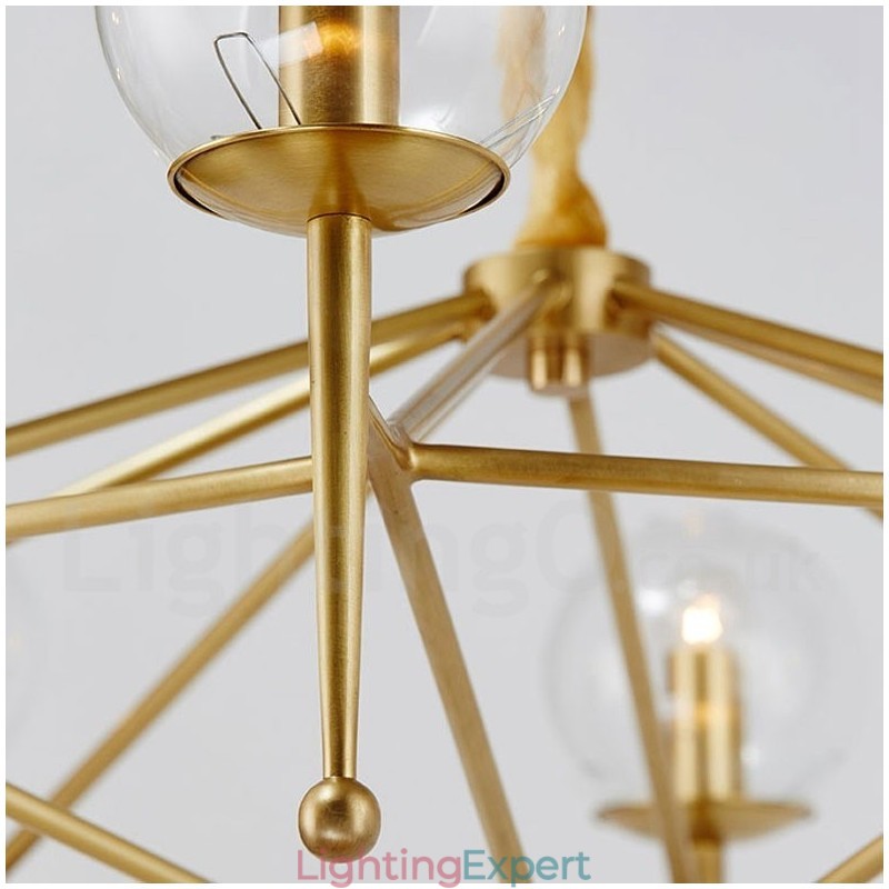6 Light Retro Rustic Luxury Brass Pendant Lamp Chandelier with Glass Shade
