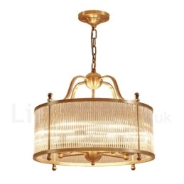 5 Light Retro Rustic Luxury Brass Pendant Lamp Chandelier with Glass Shade