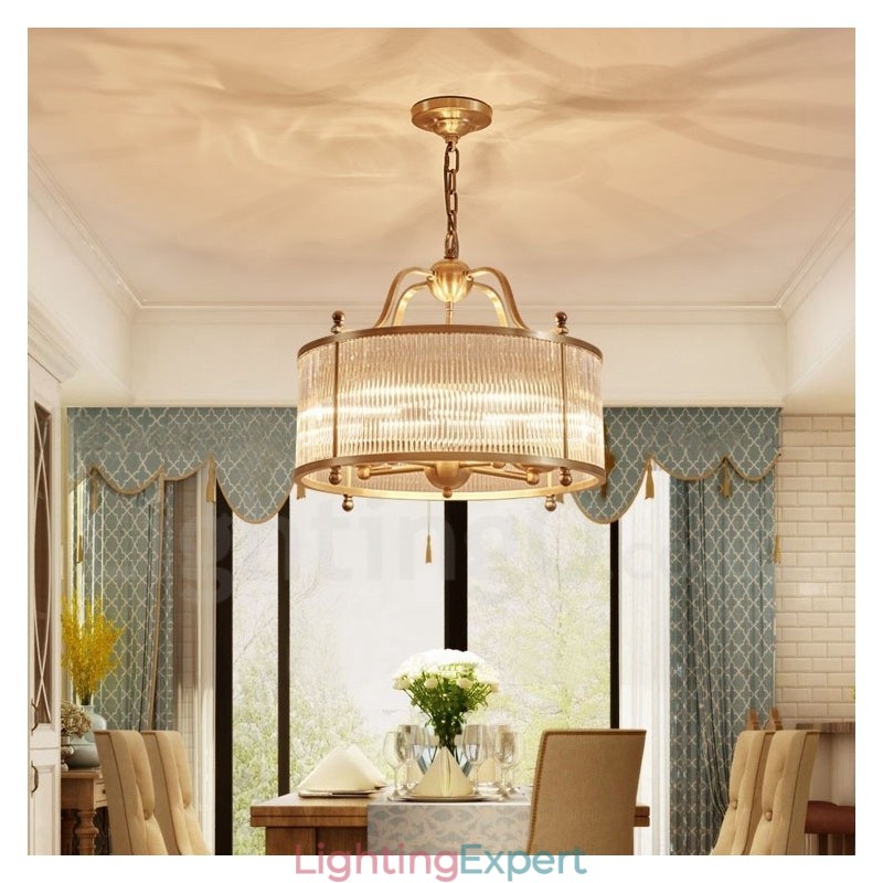 5 Light Retro Rustic Luxury Brass Pendant Lamp Chandelier with Glass Shade