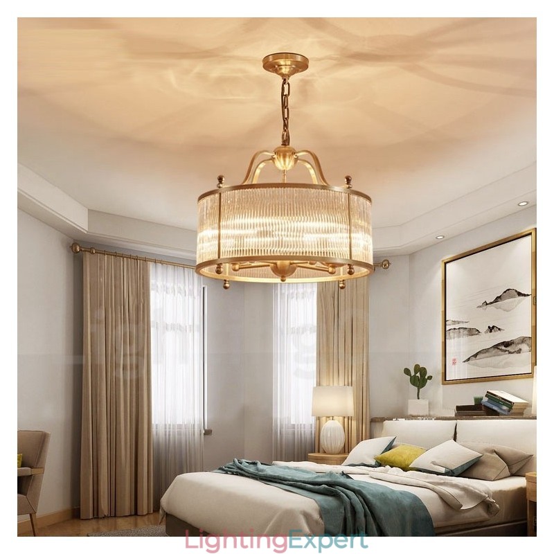 5 Light Retro Rustic Luxury Brass Pendant Lamp Chandelier with Glass Shade