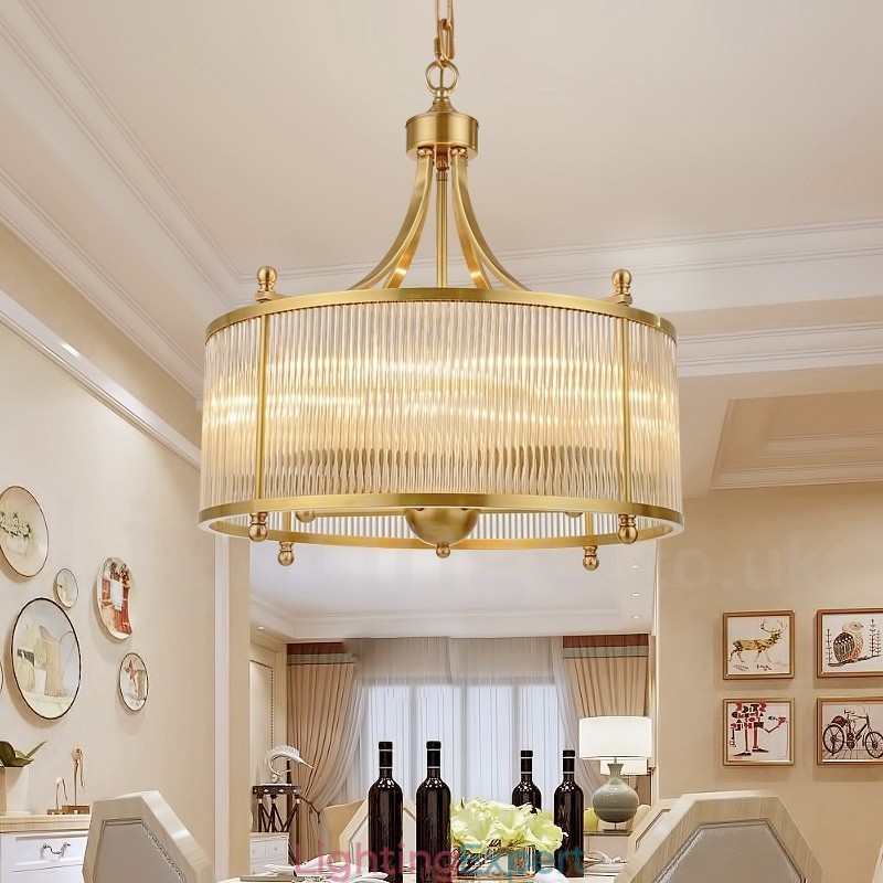 5 Light Retro Rustic Luxury Brass Pendant Lamp Chandelier with Glass Shade