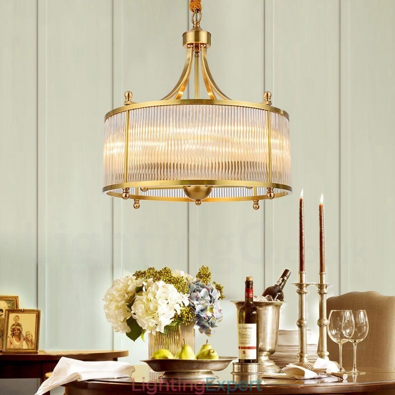 5 Light Retro Rustic Luxury Brass Pendant Lamp Chandelier with Glass Shade