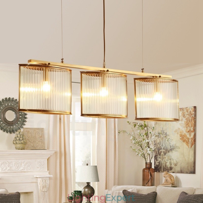 3 Light Retro Rustic Luxury Brass Pendant Lamp Chandelier with Glass Shade