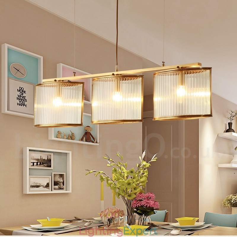 3 Light Retro Rustic Luxury Brass Pendant Lamp Chandelier with Glass Shade