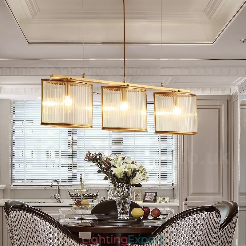 3 Light Retro Rustic Luxury Brass Pendant Lamp Chandelier with Glass Shade