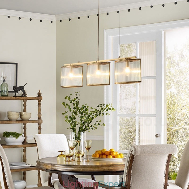 3 Light Retro Rustic Luxury Brass Pendant Lamp Chandelier with Glass Shade