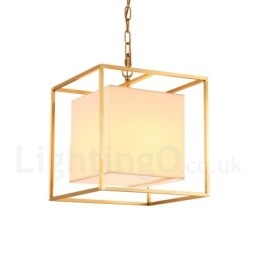 1 Light Retro Rustic Luxury Brass Pendant Lamp Chandelier with Fabric Shade
