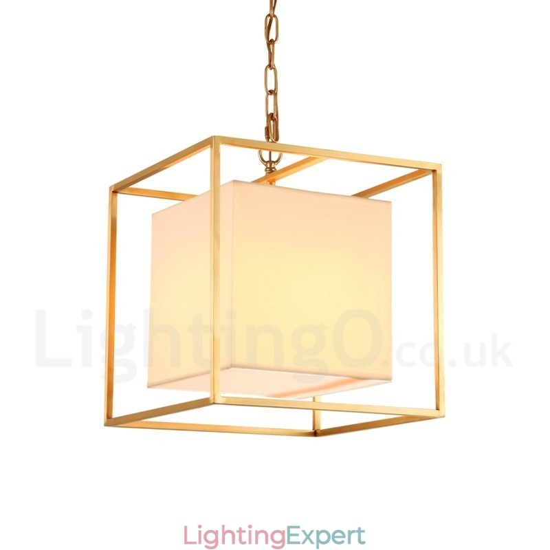 1 Light Retro Rustic Luxury Brass Pendant Lamp Chandelier with Fabric Shade