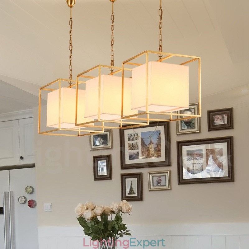 1 Light Retro Rustic Luxury Brass Pendant Lamp Chandelier with Fabric Shade
